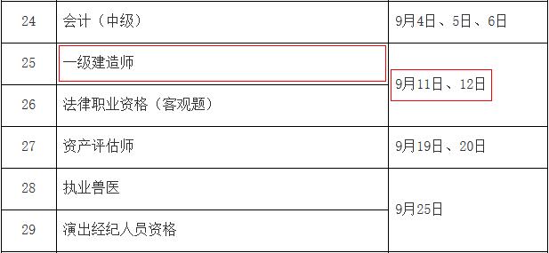 2021年浙江一级建造师考试时间：9月11日、12日