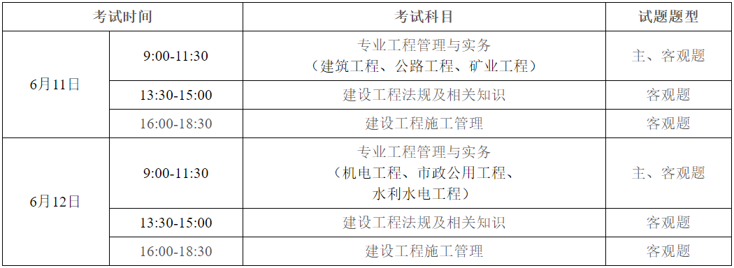 2022年广东二级建造师考试时间：6月11日-12日