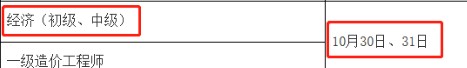 2021年山东中级经济师考试时间：10月30日、31日