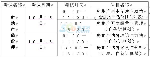 16年重庆房地产估价师资格考试时间：10月15日-10月16日