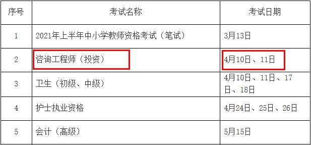 2021年陕西注册咨询工程师考试时间：4月10日、11日