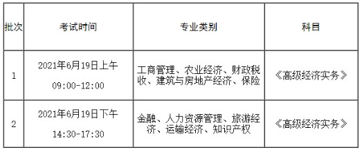 2021年福建高级经济师考试时间批次安排