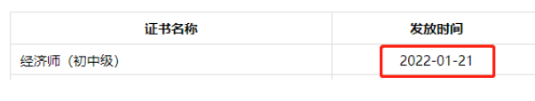 2021年四川成都初级经济师证书发放时间：2022年1月21日起