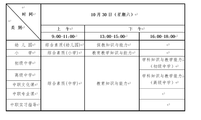 2021下半年河南中小学教师资格证考试时间及考试科目【10月30日笔试】