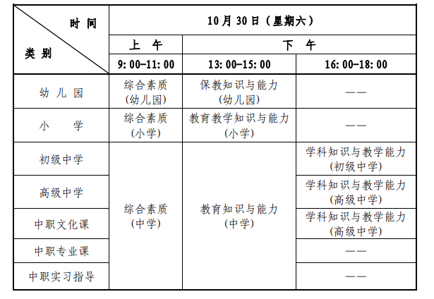 2021下半年上海中小学教师资格证考试时间及考试科目【10月30日笔试】