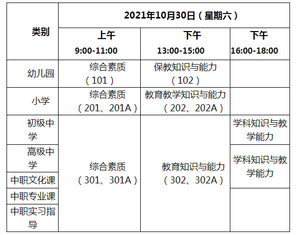 2021下半年内蒙古中小学教师资格证考试时间及考试科目【10月30日笔试】
