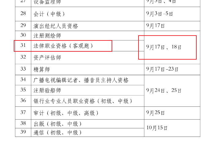 2022年陕西法律职业资格考试时间：客观题9月17日-18日 主观题10月16日