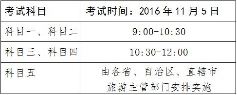 2016年辽宁导游证考试时间：11月5日