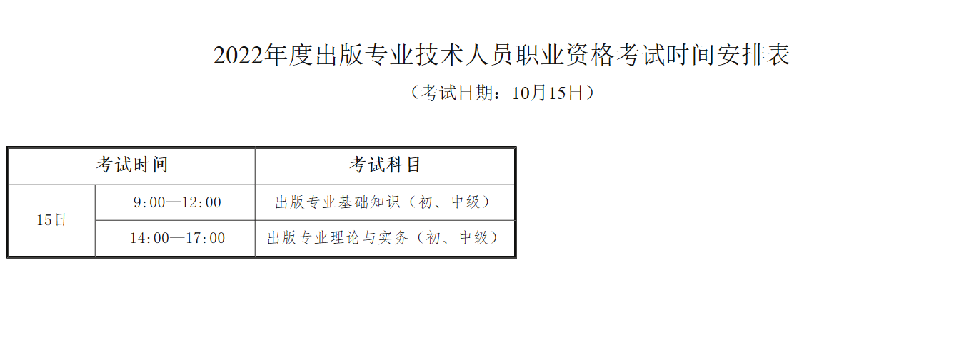 2022年海南出版专业技术人员职业资格考试时间及科目【10月15日】