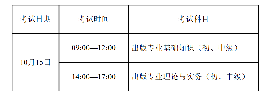 2022年山东出版专业技术人员职业资格考试时间及科目【10月15日】