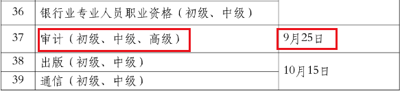 2022年贵州中级审计师考试时间：9月25日