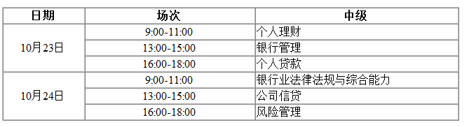 2021年下半年湖北中级银行从业资格考试时间：10月23日、24日