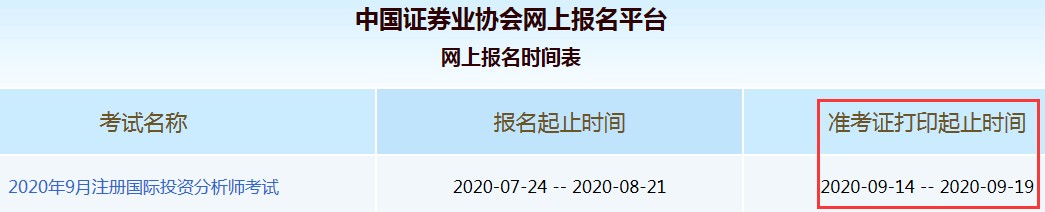 2020年9月证券从业资格注册国际投资分析师准考证打印流程