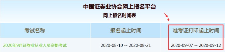 2020年证券从业资格考试准考证打印入口已开通（9月7日-9月12日）