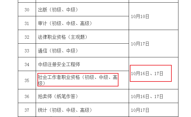 2021年浙江社会工作者考试时间：10月16日、17日