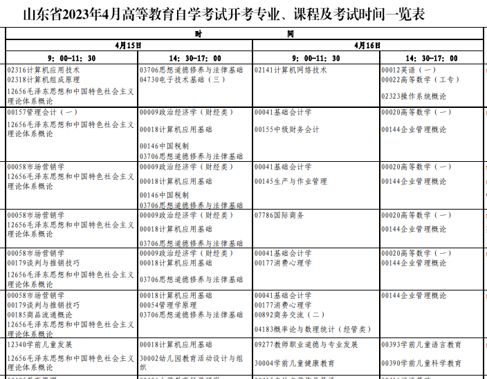 山东东营自考时间2023年4月具体时间安排：4月15日至16日