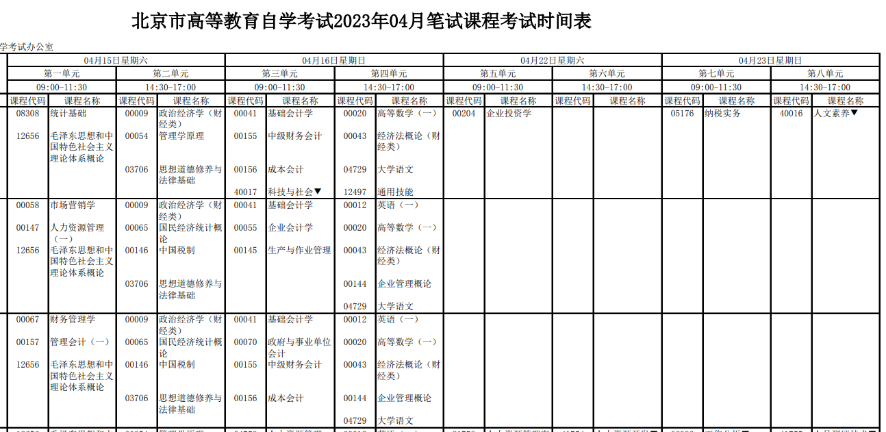 北京通州2023年4月自考时间安排（4月15日-16日；4月22日-23日）